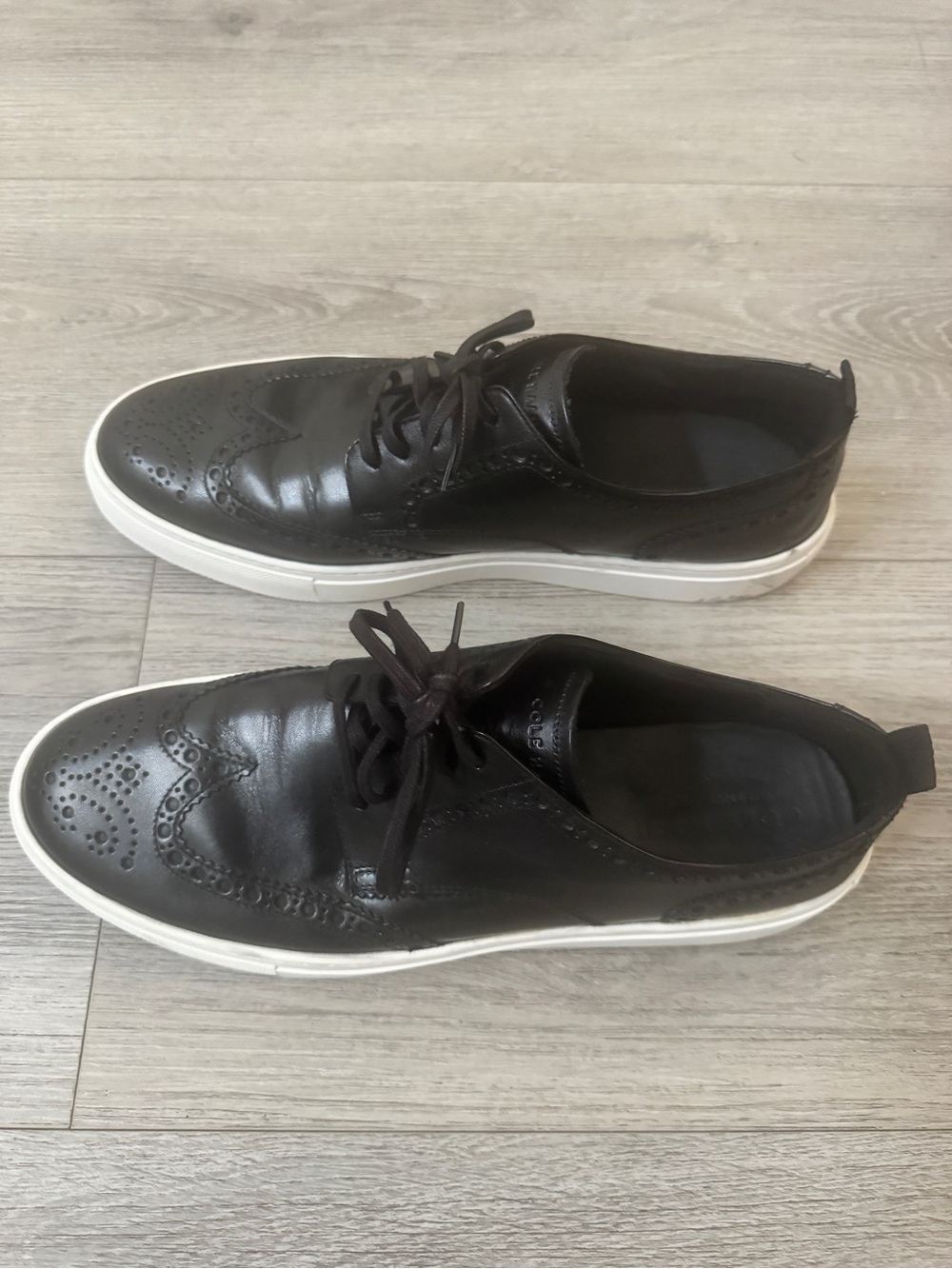 Cole Haan Men's Black Leather Wingtip Sneakers with White Sole size 12m - Picture 4 of 5